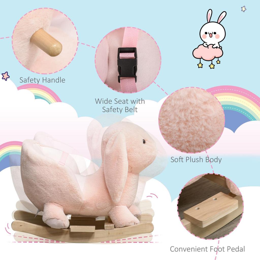 Pink -Themed Wooden Rocking Chair for Babies & Toddlers, with Seat Belt,