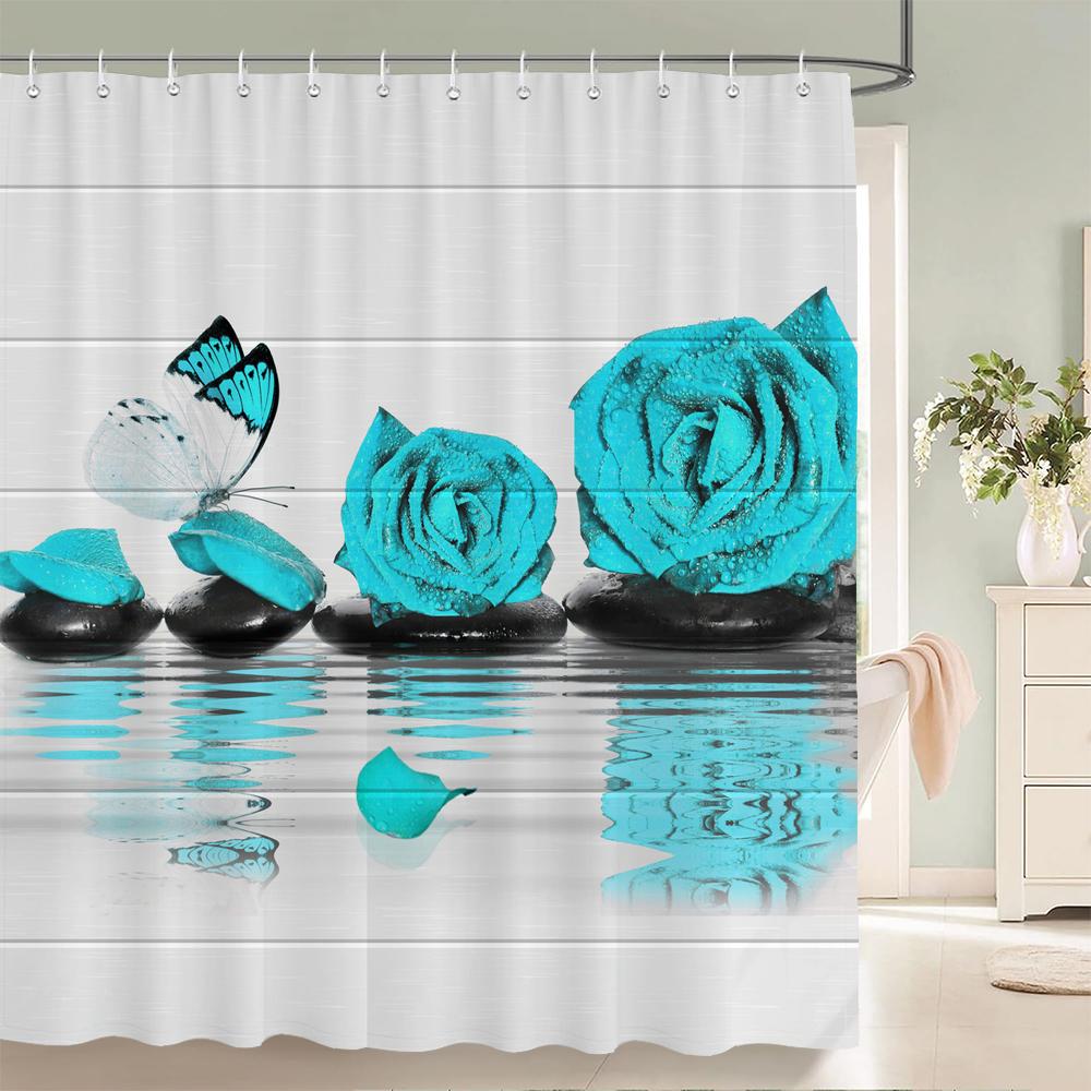 1 Pc Sunflower Patterned Polyester Material Shower Curtain Waterproof Fabric, Flowers Print Bathroom Curtain Partition Curtain