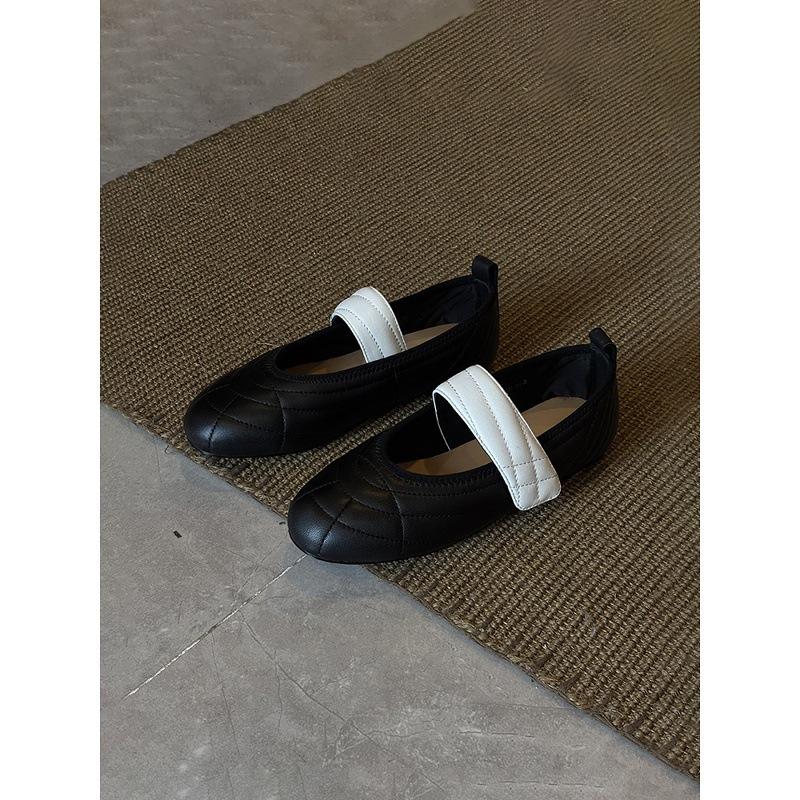Chaussures Mary Jane à bouche légère style Xiaoxiangfeng pour femmes, fermeture Velcro, assortie de couleurs, plates, style ballerine, chaussures de danse