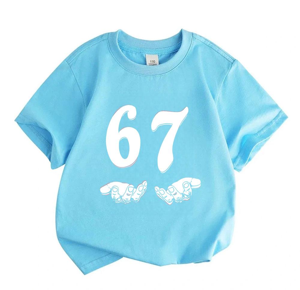 Kinder Unisex 100% Baumwolle Rundhals Kurzarm T-Shirt, Lustiger 6 7 Handgesten Zahlen Aufdruck Lässiges Weiches T-Shirt für Jungen Mädchen Tägliche Kleidung Sommer Oberteile