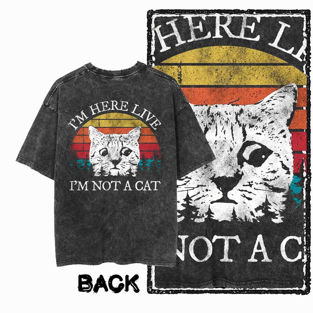 G55 Back Print Cotton Cool Cat Graphic Men T-shirt | Acid Washed Streetwear Big Size Vintage O-neck Men's Tee Tshirt