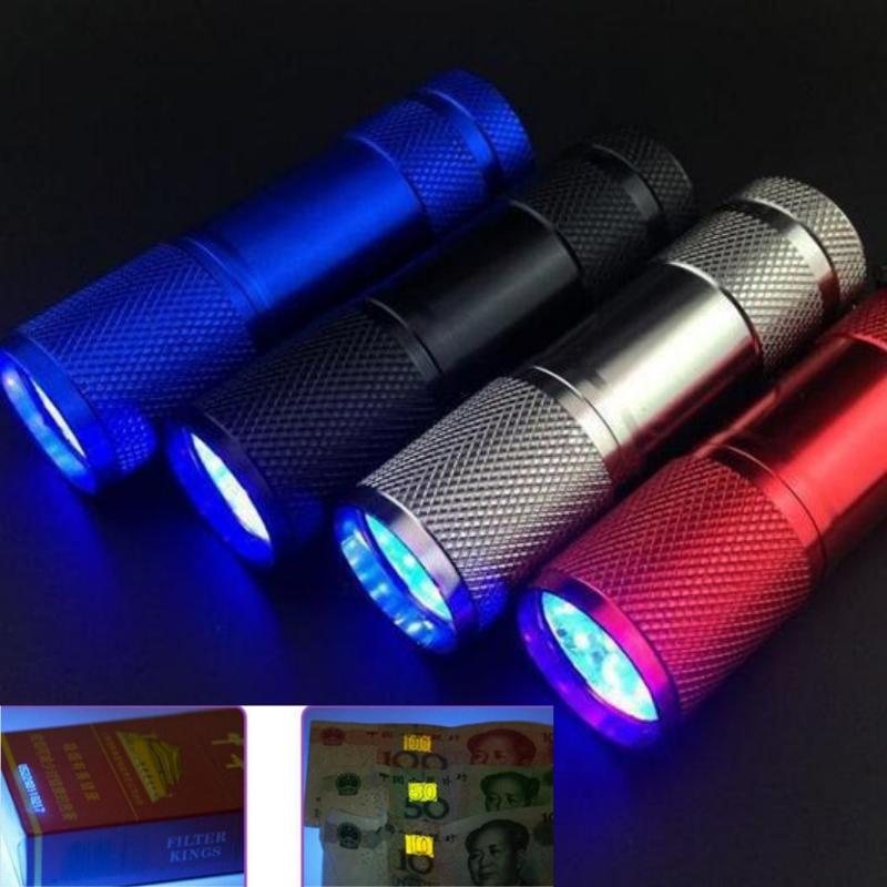 1/2/5Pcs Professional Purple Light Anti-Skid 395Nm Backlight Portable Ultraviolet Torch Gadgets 9Led Mini Flashlight With Rope