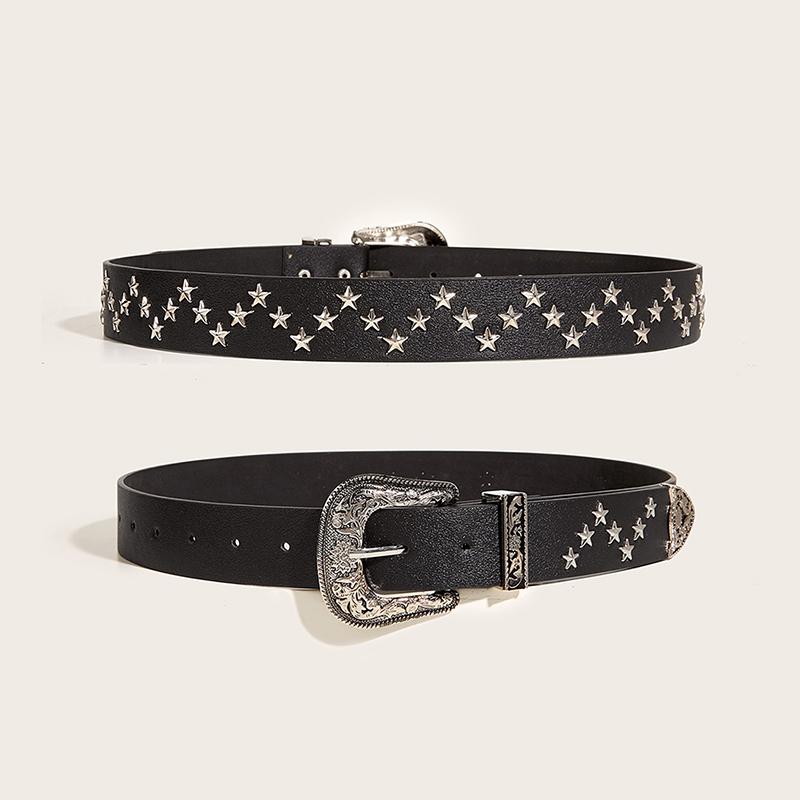 Vintage Star Nietengürtel Y2K Metallschnalle Punk Rock Gürtel Gothic Pu Bund Gürtel Damen Herren Jeans Hosen Dekor Accessoires
