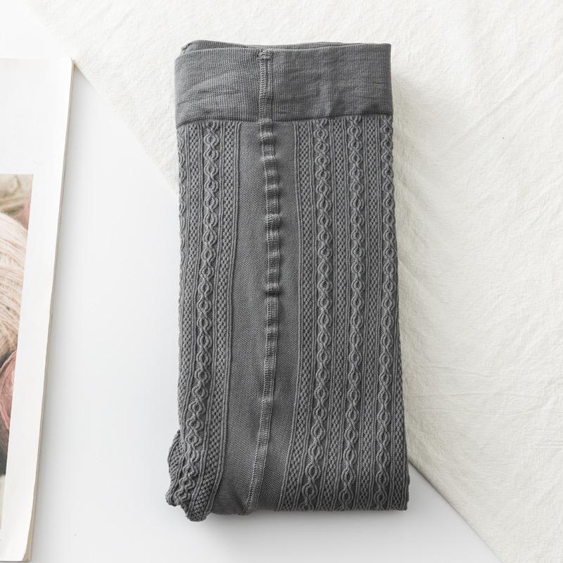 Grey See-through Cable Knit Leggings for Women - Spring & Autumn Thin Style Pantyhose That Stay Up