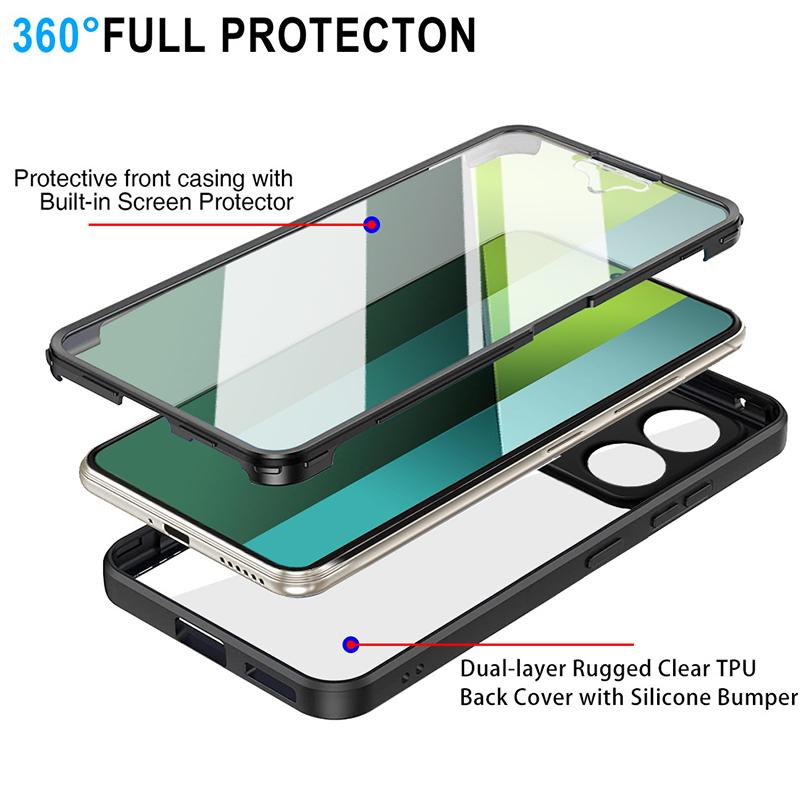 360 Full Body Phone Case For Xiaomi Redmi Note 13 Pro 5G 12 11 10 9 9S Redmi 9 9A 9C 10 12 13C Built Screen Protector Cover