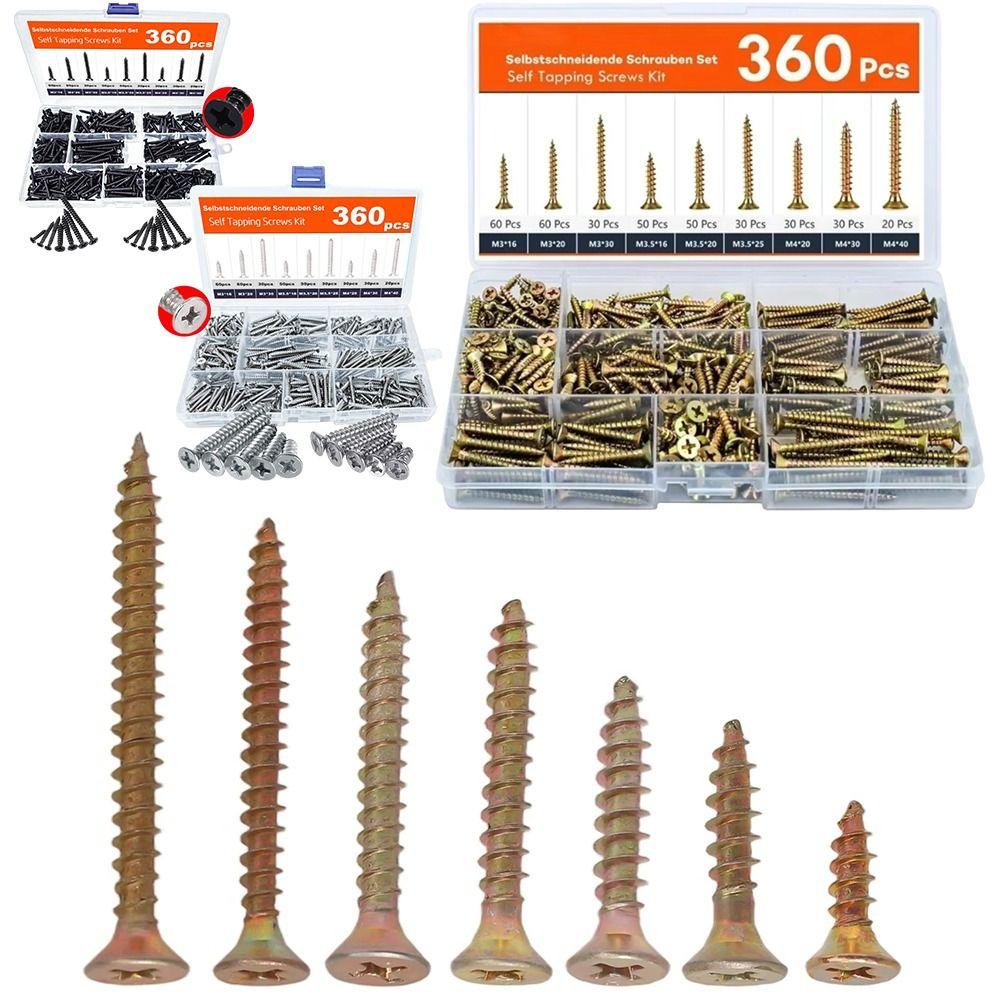 360 PCS M 3.5 Self-Drilling Wood Screws Carbon Steel Coarse Thread Wood Screws Wood Screw Rust Resistant Flooring Nails