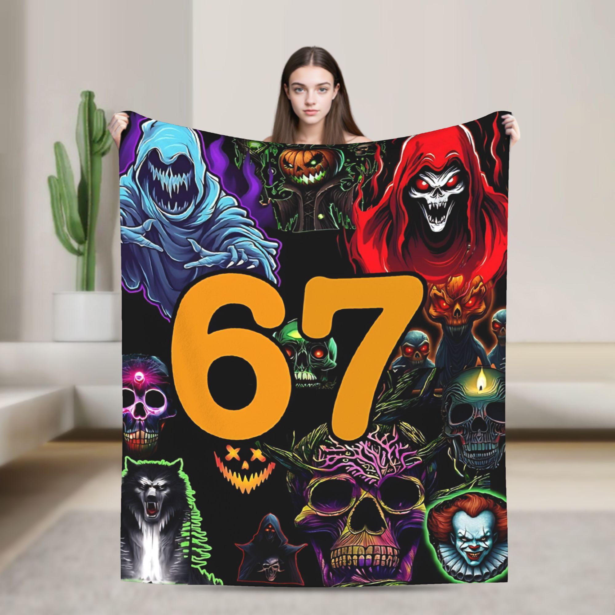 67 Meme Halloween Haunted Spooky Blanket Quality Warm Soft Throw Blanket Winter Camping Outdoor Comfortable Bedspread 75X95CM