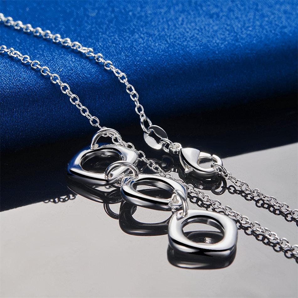 925 sterling silver 16-30 inch exquisite 3 square pendant necklace, fashionable women's wedding jewelry accessories
