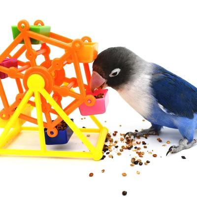 Juguetes de forrajeo para pájaros, alimentador creativo de loros, juguetes de entrenamiento giratorios, jaula de crecimiento de inteligencia, molino de viento de juguete colorido para picotear