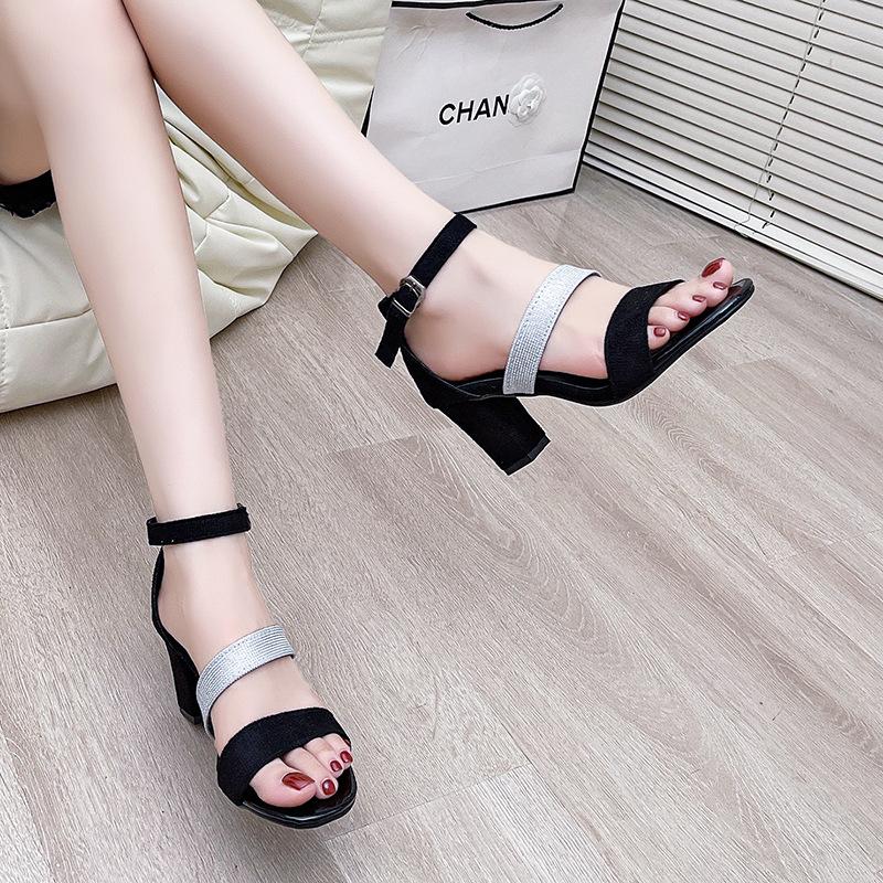 Fashion Ladies Shoes 2025 Open Toe Women's Sandals Plus Size Dress Sandals Women Cover Heel Ankle Buckle Strap Chunky Heels Shoes Women