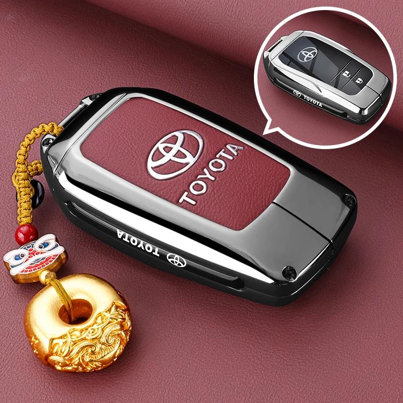 QHJS9 Zinc Alloy Leather Car Key Case Cover Shell for Toyota CHR Hilux Fortuner Land Cruiser 200 Camry Corolla Crown RAV4 Highland