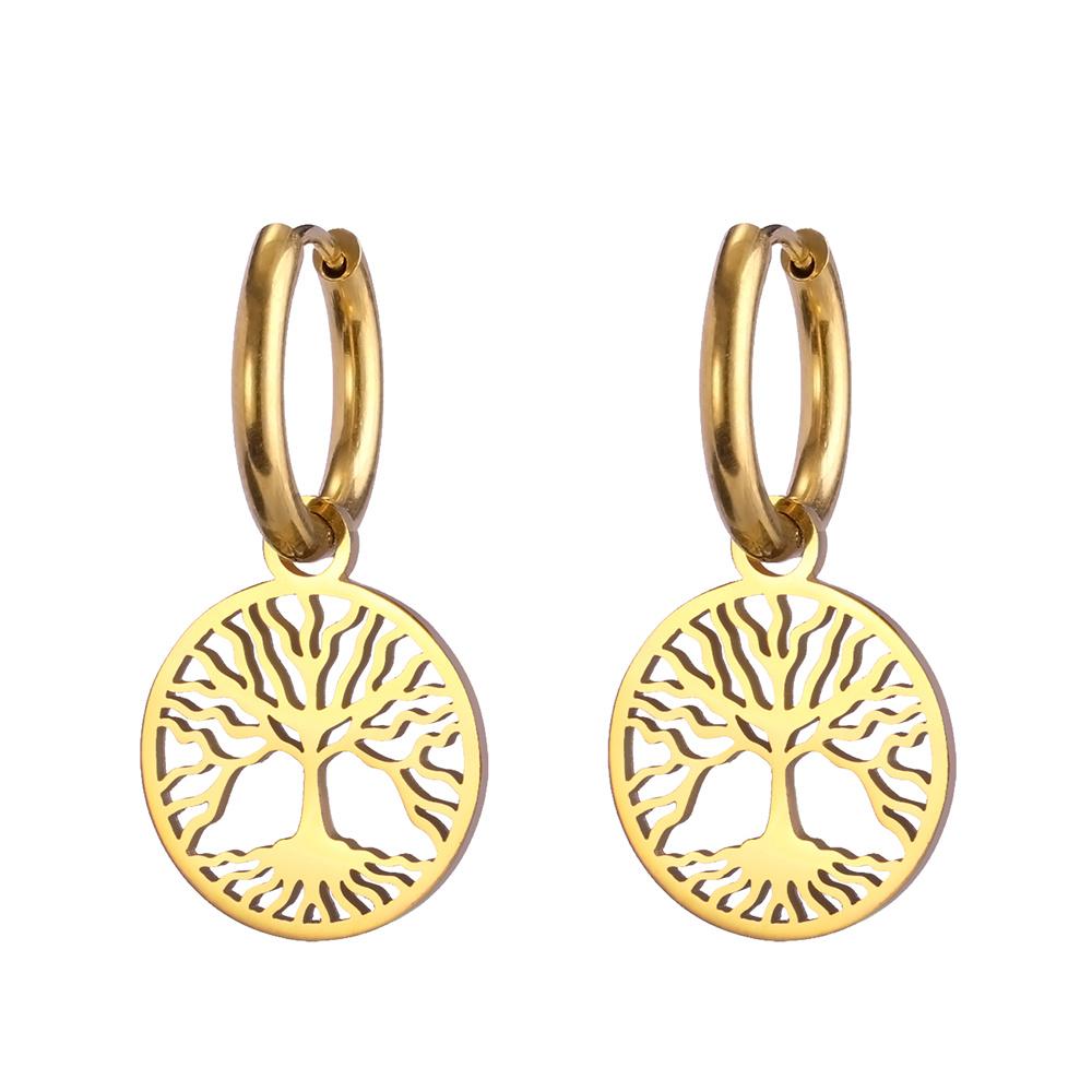 Kulaté náušnice z nerezové oceli Strom života visací pro ženy Dívky Trendy Náušnice pro štěstí Amulet Šperky Party Dárek