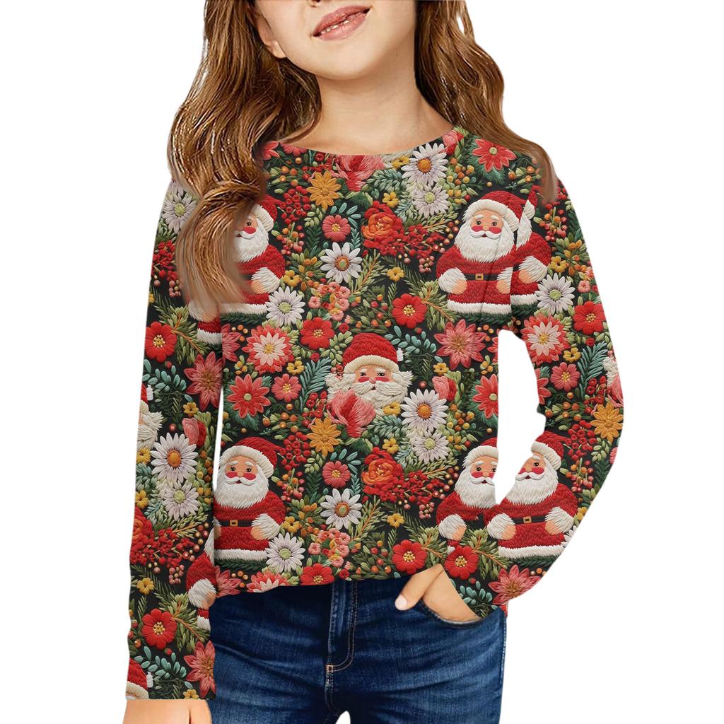 Girls' Long Sleeve Tee - Pleated Round Neck Casual Top