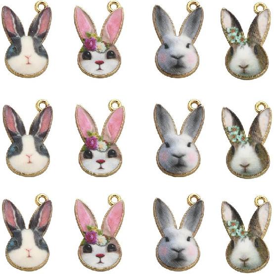 KitBeads 40pcs Enamel Rabbit Charms Mixed Styles Easter Bunny Charms Flower Printed Animal Bunny Rabbit Charms for Jewelry Making Bulk