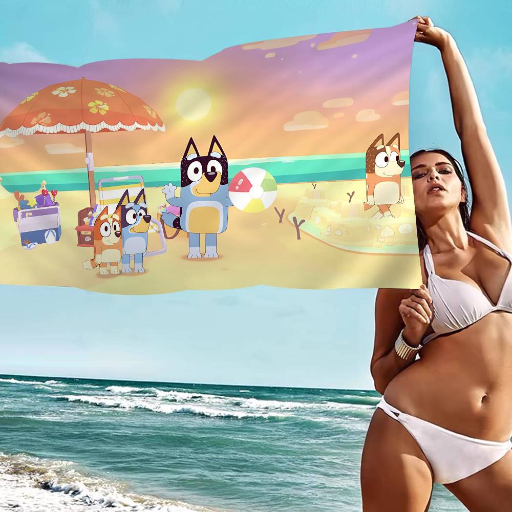 Cartoon B-Blueys Microfiber Blanket Quick Drying Beach Towels Oversized Printing Super Absorbent Pool Towel Blanket
