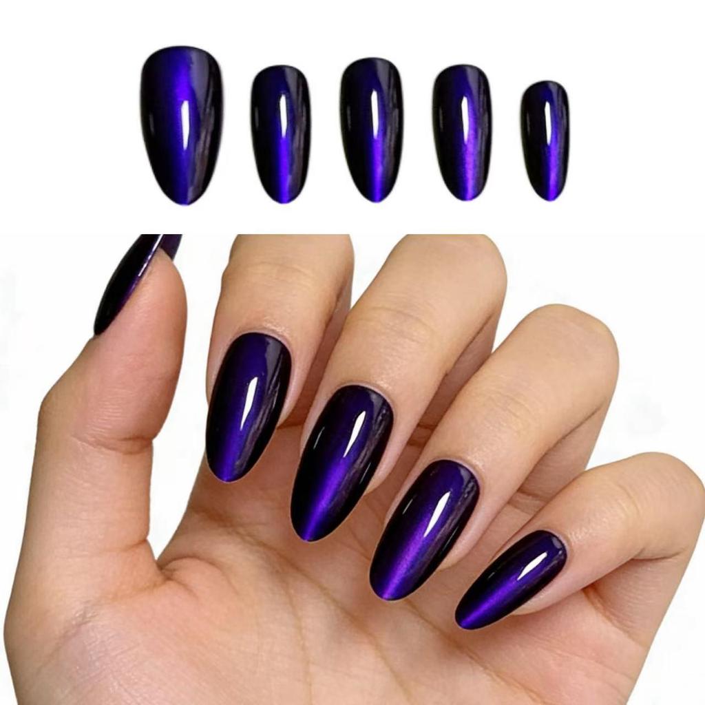 Flashy Almond Cat Eye Wearable Nails Collection - High-End Whitening Manicure for Summer