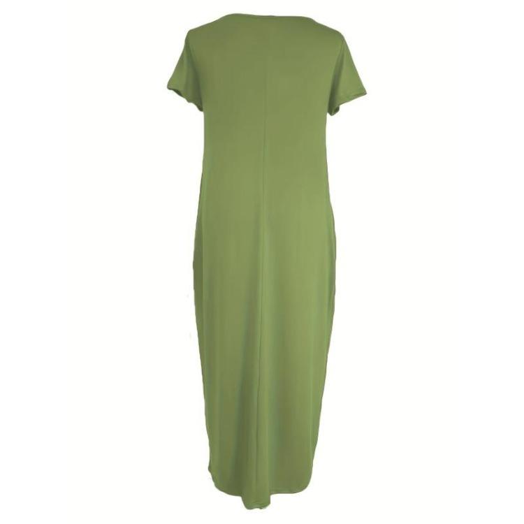 Women's Casual Maxi Dress Short Sleeve Simple Solid Dress With Pockets