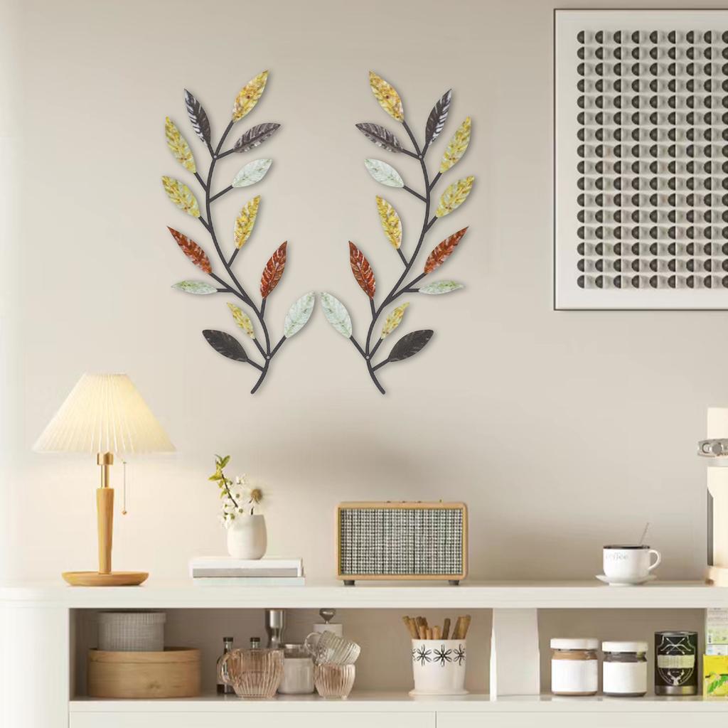Metal Wrought Iron Leaf Wall Decoration, Vine Olive Branch And Leaf Wall, Living Room Outdoor Decoration Botanical Pattern Home Decoration Plaque