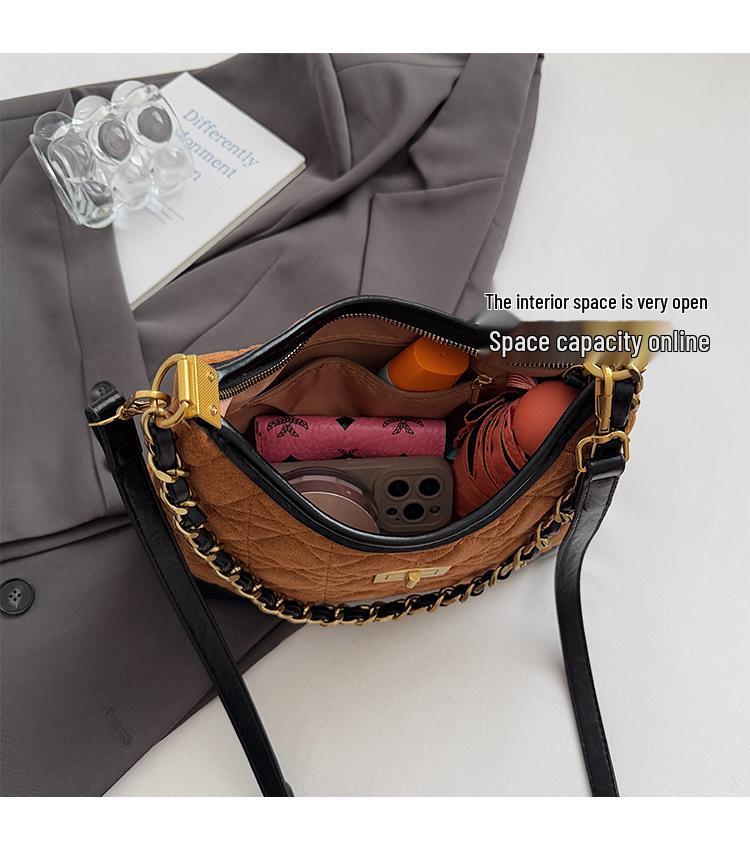 Retro Diamond Suede Crossbody Bag - Women's Versatile Color Block Shoulder Bag 2025