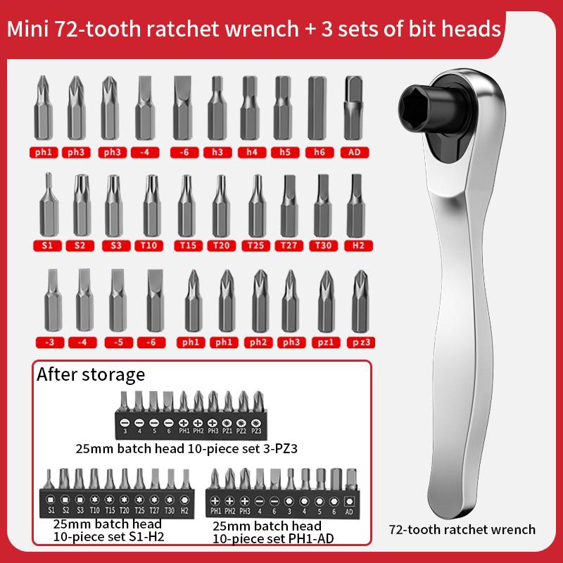 Mini Ratchet 72 Teeth Small Flying Wrench Socket Multi-function Dual-purpose Ratchet Screwdriver Set