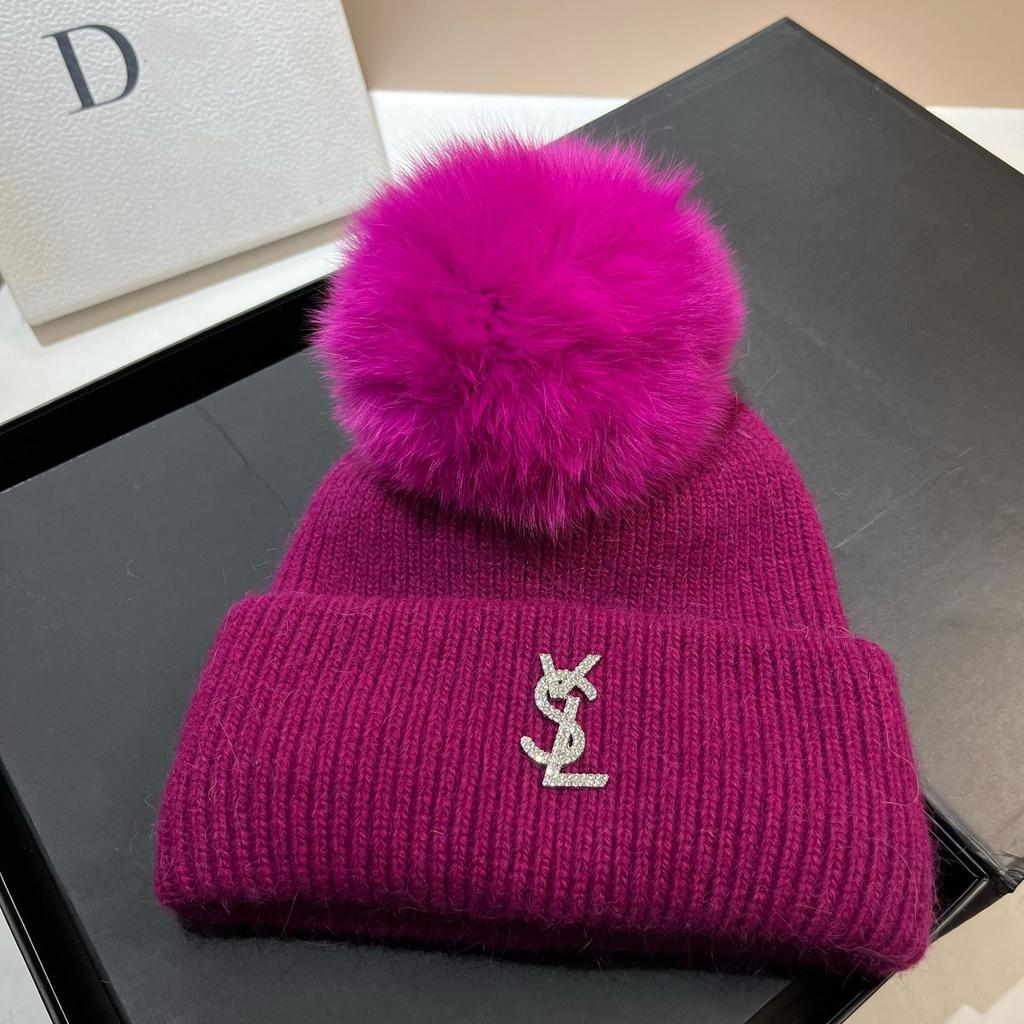 Paris Star Fox Hairball Plush Knitted Hat Women'S Winter Cold Northern Warm Rabbit Hair Ear Protector