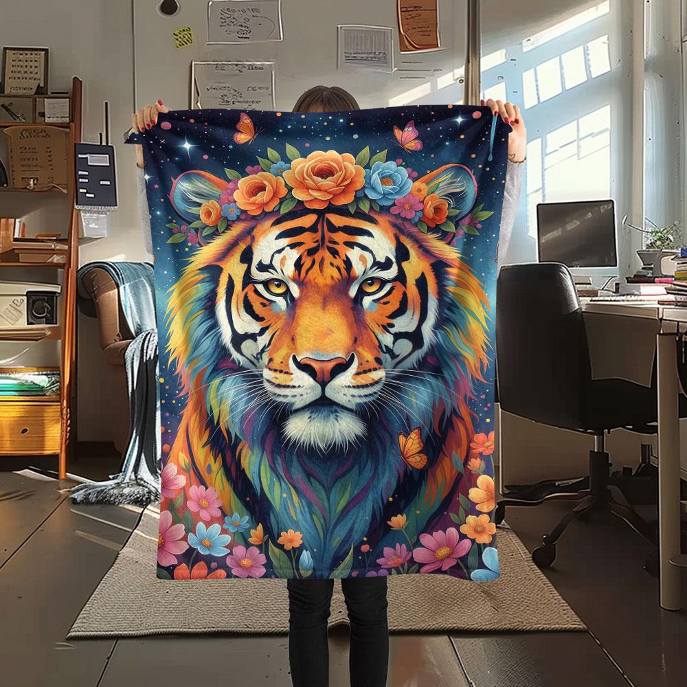 1Pc Liquidpaintanimals Print Flannel Blanket, High Quality Comfortable for All Seasons, Home Decor, Warmth and Comfort, Perfect for Christmas Gifts