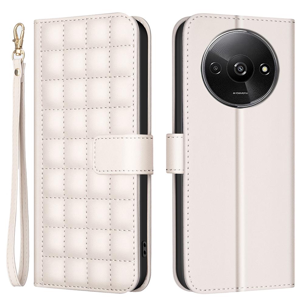

For Xiaomi Poco C61 4G/Redmi A3 4G Case Square Grid Leather Phone Cover Beige