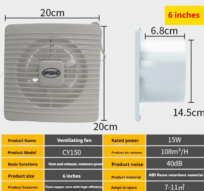 220V 4/6/7 palců 110/150/180mm tichý Větrací Silný Odsávací Ventilátor pro Okno Stěnu Koupelnu Toaletu Kuchyň Montovaný