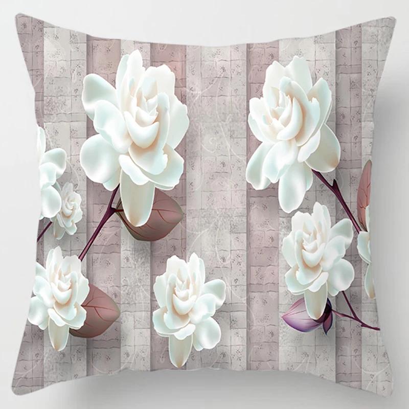 Square Pillow Case, D Printing Flower, Elegant and Fresh, Home Decoration, Living Room Sofa Cushion Cover, Pillow Case