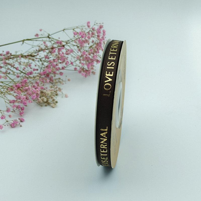 1cm Quality Heat-Set Hot Stamping Threaded Flower Packaging Ribbon with Lettering