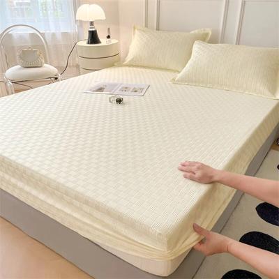 Seersucker Solid Color Mattress Protector Anti-slip Breathable Elastic Band Fitted Sheet Mattress Cover Topper No Pillowcase