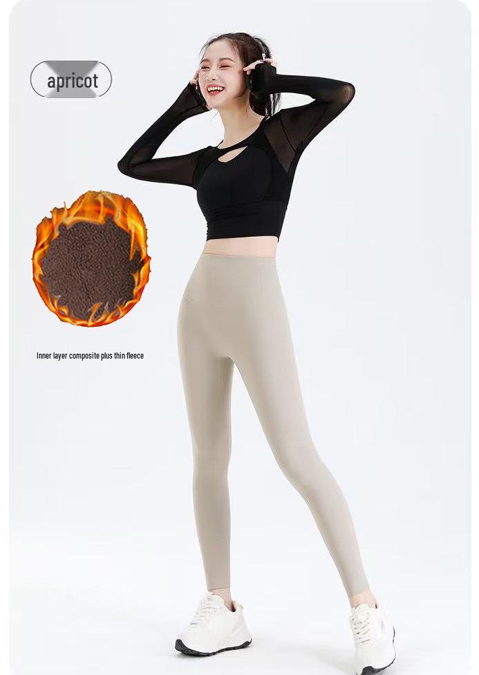 Apricot Velvet Women's High Waist Slimming Warm Shark Pants for Autumn/Winter