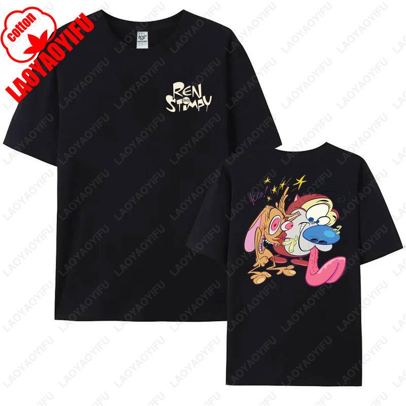 80s Ren Stimpy Show Television Nickelodeon Cartoon Double Sided Tshirt Medium Harajuku Lovely Summer Style Hipster Cotton Tees