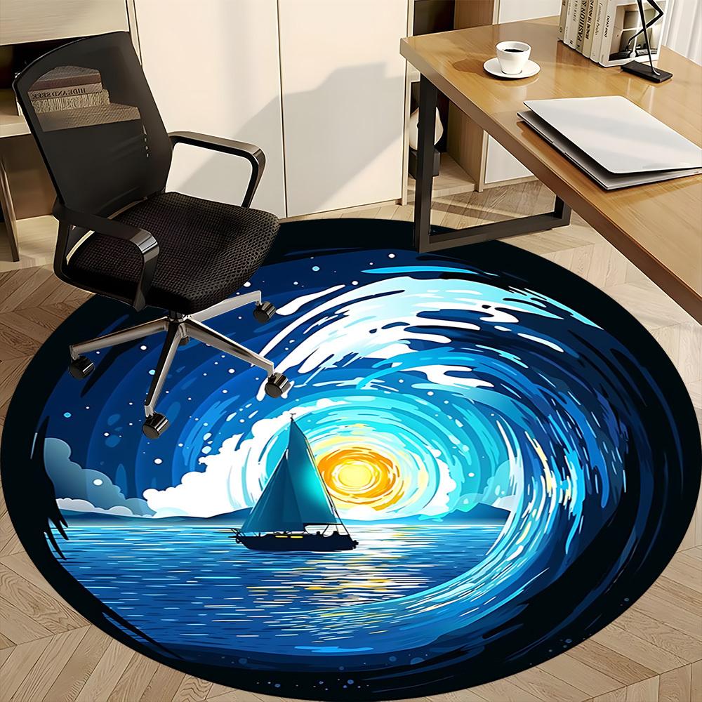 1pc Sailboat Sunset Office Round Area Rug, Indoor Mat Suitable ForOffice, Under Office Chairs Bedroom Living Room Home Decor, Room Deco  D064
