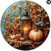 Metal Canvas Autumn Harvest Decor Round Fall Lantern Pumpkins Wall Art for Home
