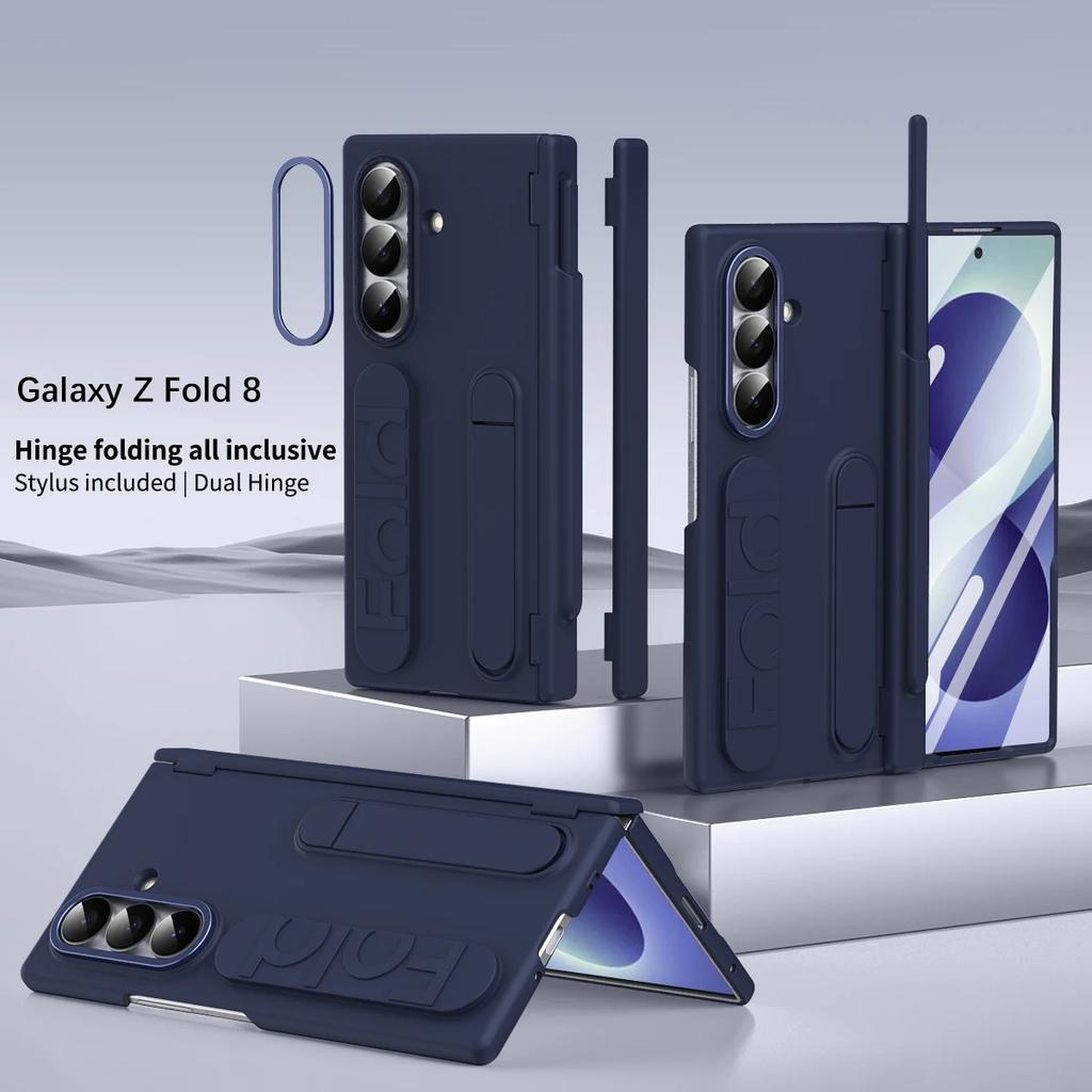 Wristband Holder Hinge Phone Case For Samsung Galaxy Z Fold 8ultra 7 With Pen Slot & S Pen Screen Protector Film Protect Cover