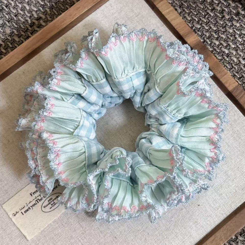 Sweet Plaid Scrunchies Multilayer Exaggerated Hair Ring Creative Large Lace Hair Tie  Lady