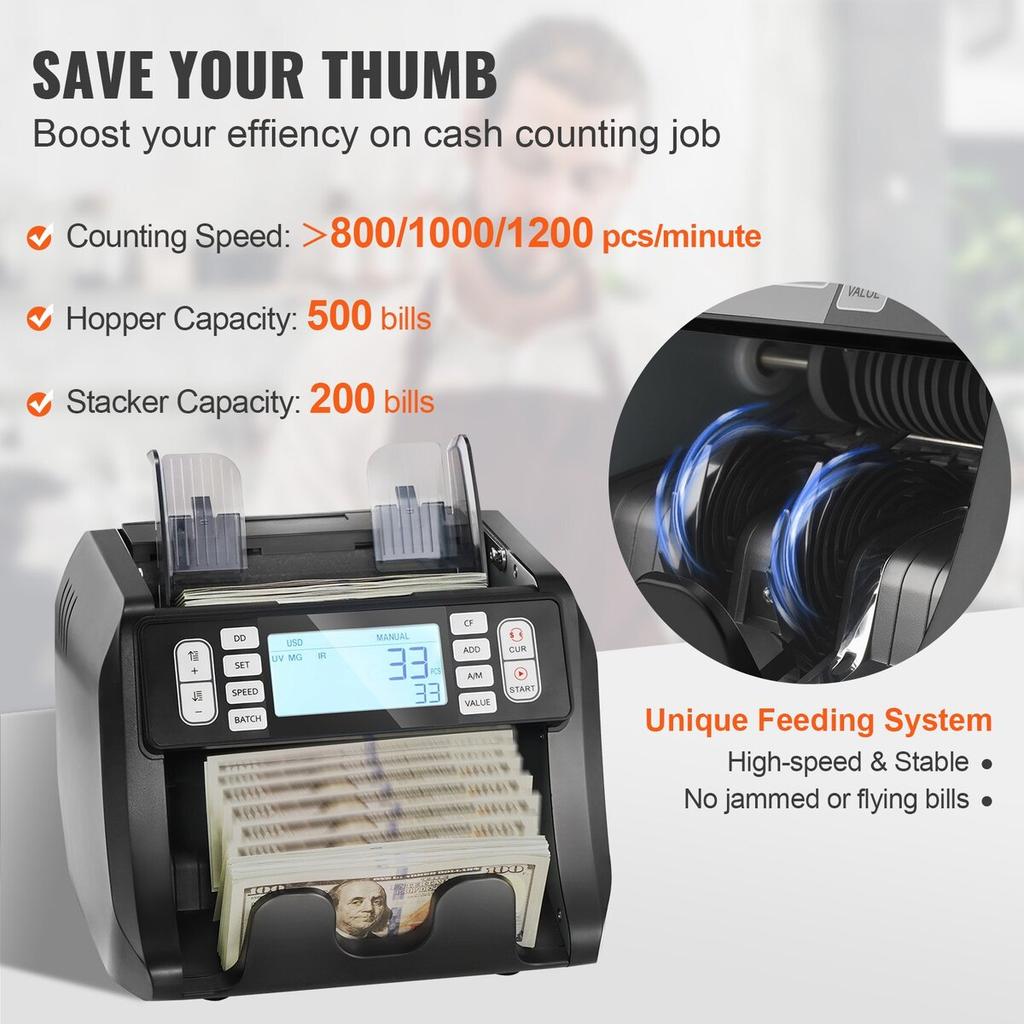 Money Counter Machine Bill Counter with UV MG IR DD Counterfeit Detection
