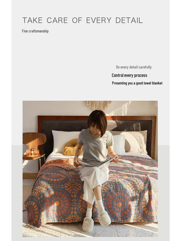 Pure Cotton Gauze Blanket - Four-Layer Single/Double Nap Blanket, Summer Air Conditioning Quilt