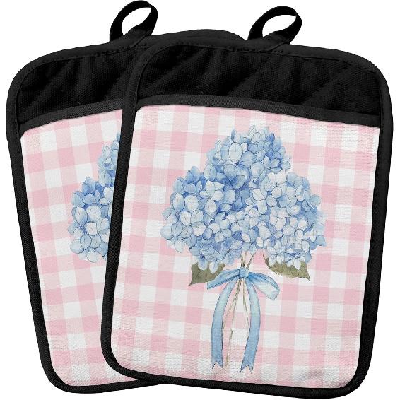 Boho Vintage Floral Pot Holders 2 Pack Set, Cottage Core Kitchen Decor, Rustic Wildflower Botanical Heat Resistant Oven Hot Pads for Kitchen