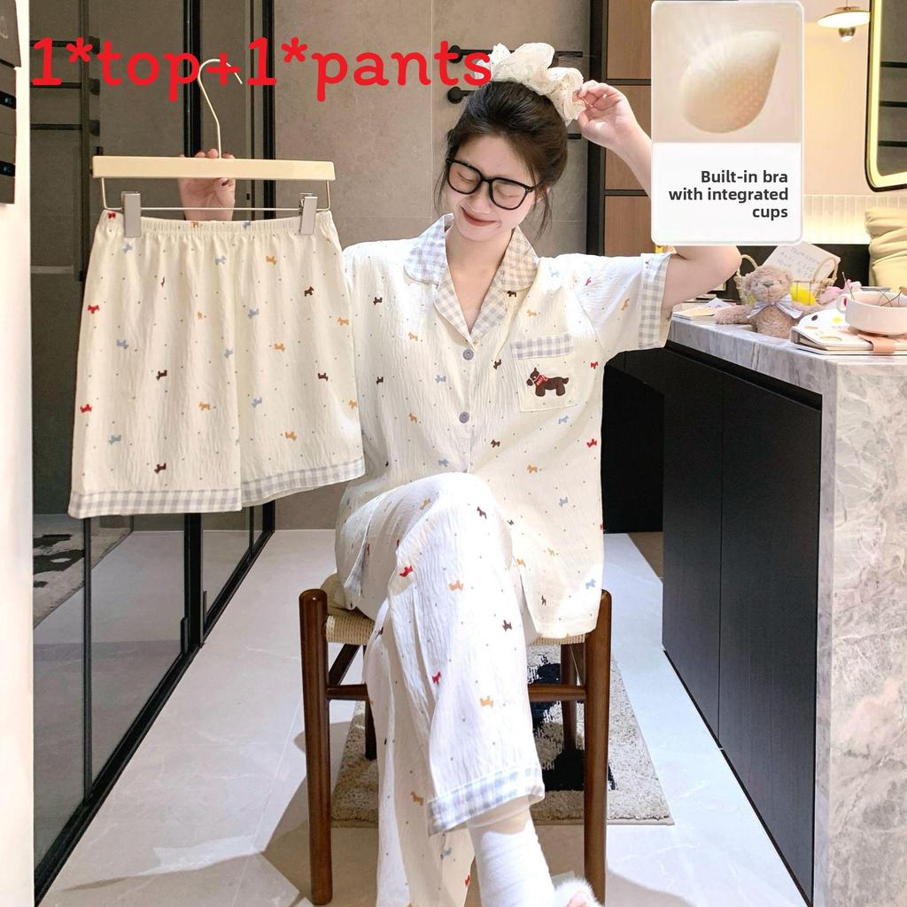 Cloud Cotton Sleepwear Set For Women With Chest Padding Summer Casual Homewear For Girls