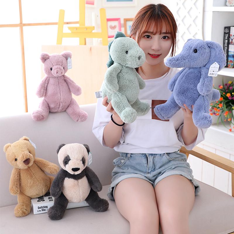Nordic Style Cute Rabbit Fur Animal Plush Toy Cartoon Dinosaur Elephant Pig Bear Panda Doll Appease Baby Toys Children'S Gifts