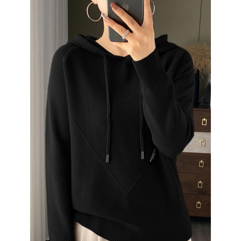 Niche design black label osmanthus needle knitted sweater women's lazy style loose and thin hoodie sweater jacket