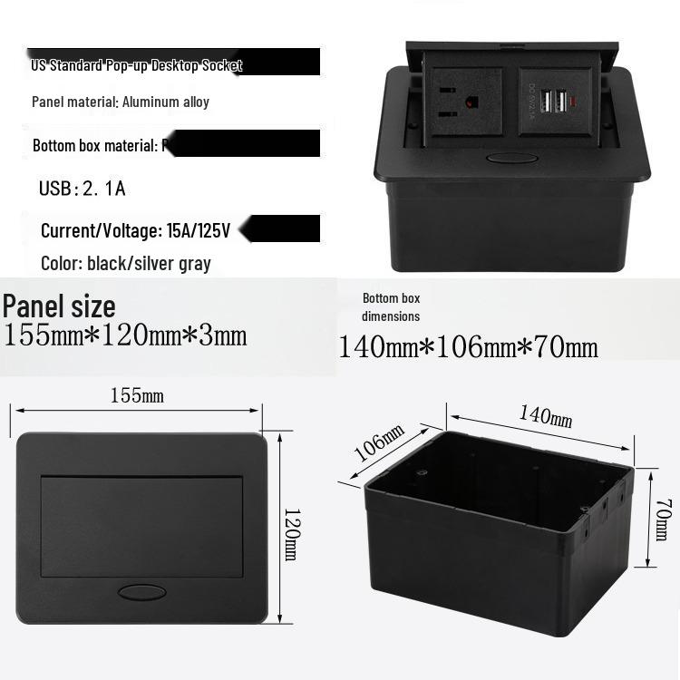 125V Recessed Pop-up Conference Table Socket with USB Charging