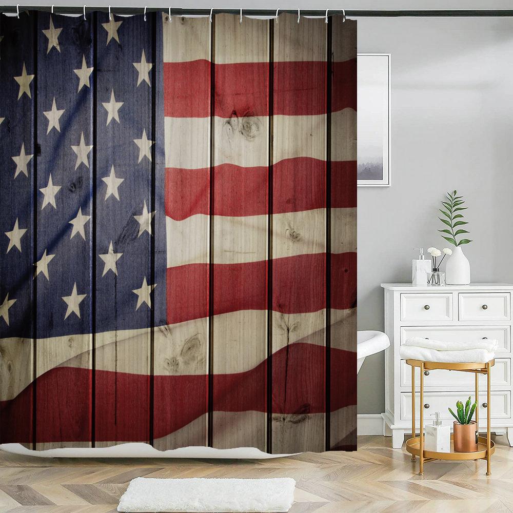 

Флаг Соединенных Штатов Америки Занавеска для душа Занавеска для ванной с крючками Принтованная полиэстеровая ткань Домашний декор Занавеска W90xH180cm
