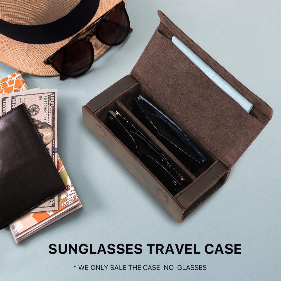 Estuche de Cuero Vintage Crazy Horse para Gafas - Hecho a Mano, Cierre Magnético a Presión, Almacenamiento para Viaje, Juego de 2