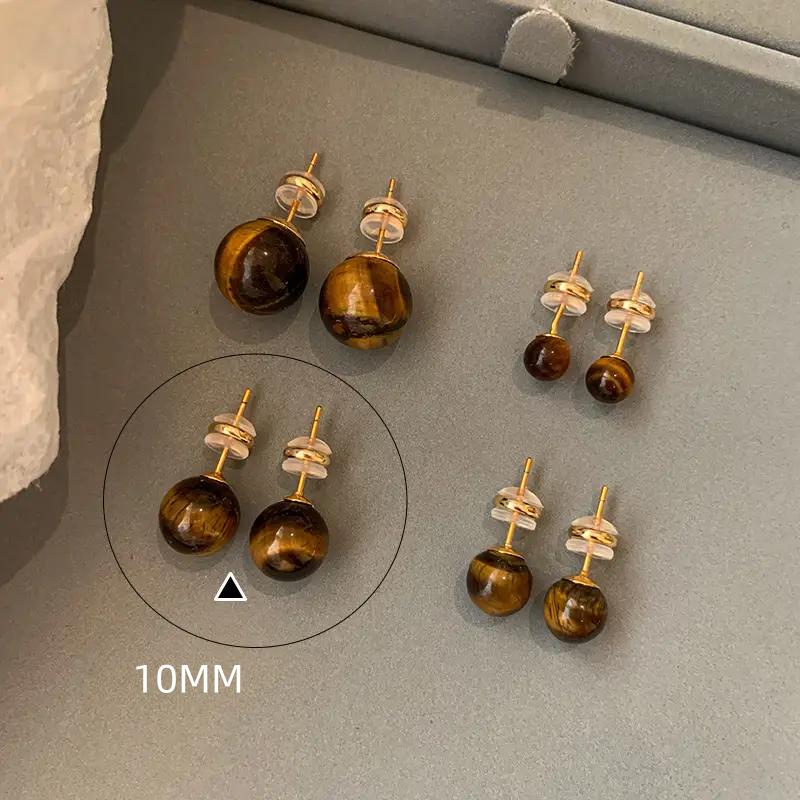 Natural Stone Merad Tiger Eye Stone Stud Earrings for Women Simple Retro Temperament Earring Daily Wear Jewelry Gifts