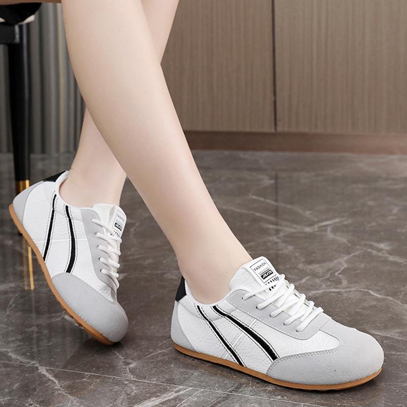 Women's Casual Single Shoes Retro Color Matching Lace-up Casual Sports Shoes Casual Shoes Flat-bottomed German Training Running Shoes