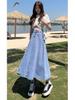 High-Waisted Plus-Size Pleated Denim Midi Skirt for Women - Slimming, Over-the-Knee, New Style