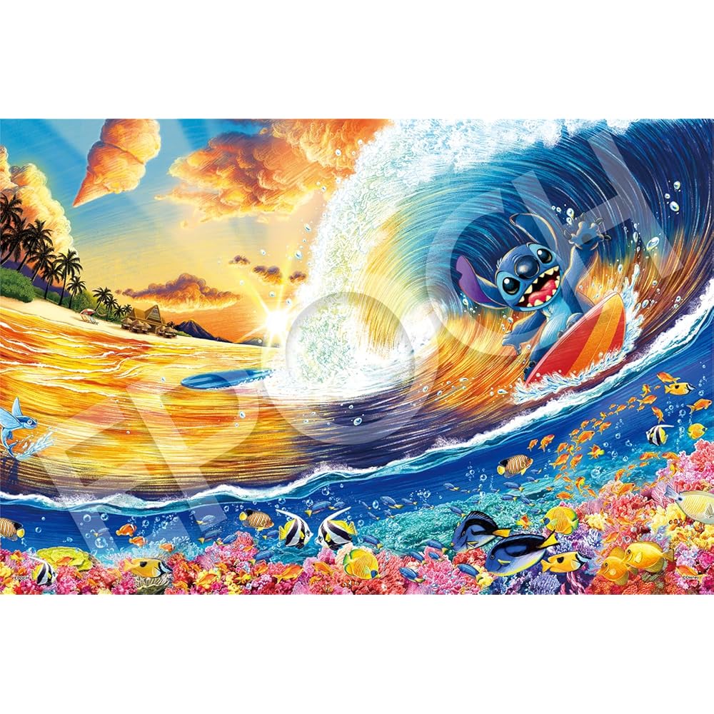 EPOCH Disney Stitch Sunset Surfing 1000-Piece Jigsaw Puzzle 50x75cm with Glue and Spatula